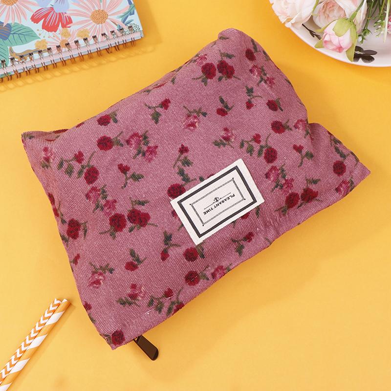 Cute Flower Corduroy Makeup Bag Women Zipper Cosmetic Organizer Female Clutch Bag Portable Toiletry Case For Girls