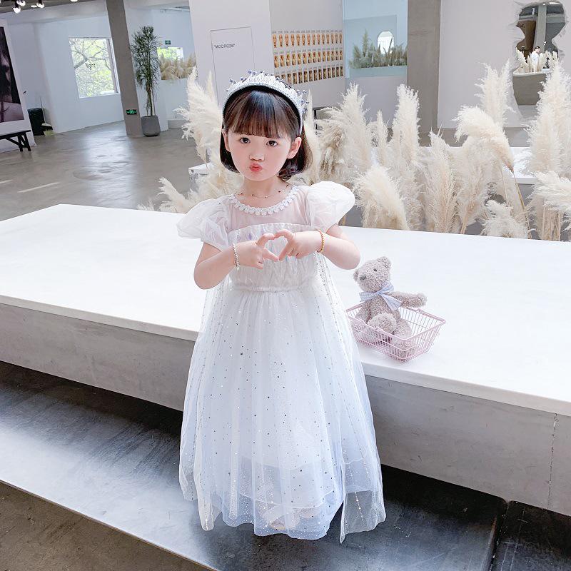 Girls' Puff Sleeve Mesh Princess Dress – Fashionable Summer Style