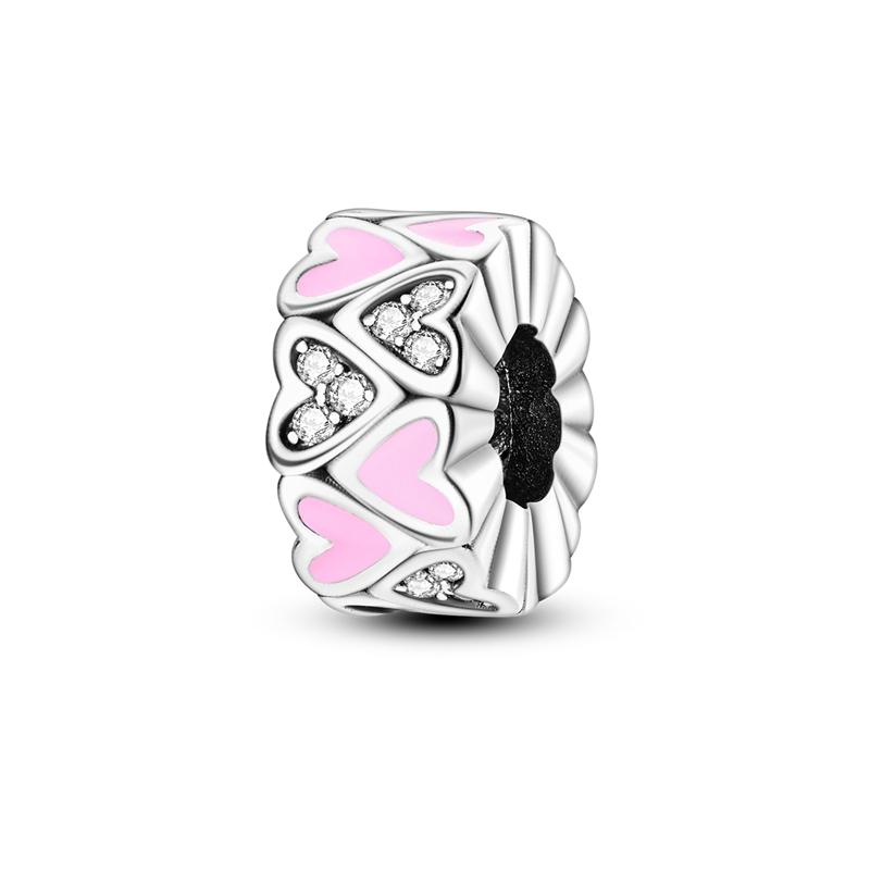 Neu eingetroffen 925 Silber Charms Perlen Liebesherz Rosa Charm-Perlen Anhänger Passend für Armbänder DIY Schmuck Frauengeschenk