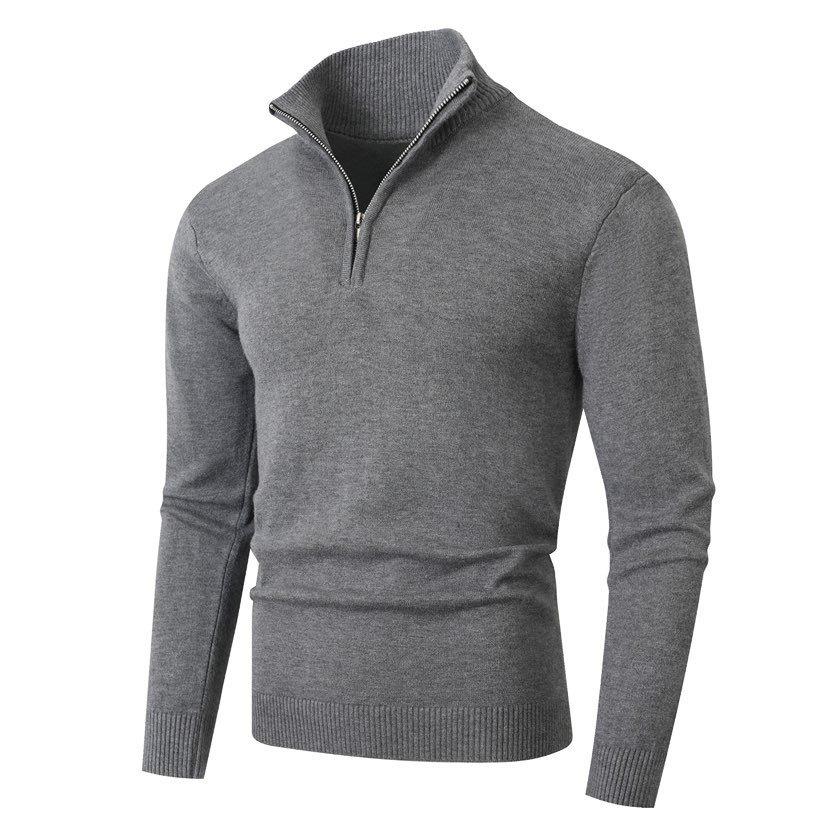 Autumn/Winter Men's Half-Zip Stand Collar Solid Color Knit Sweater Fashion Base Layer