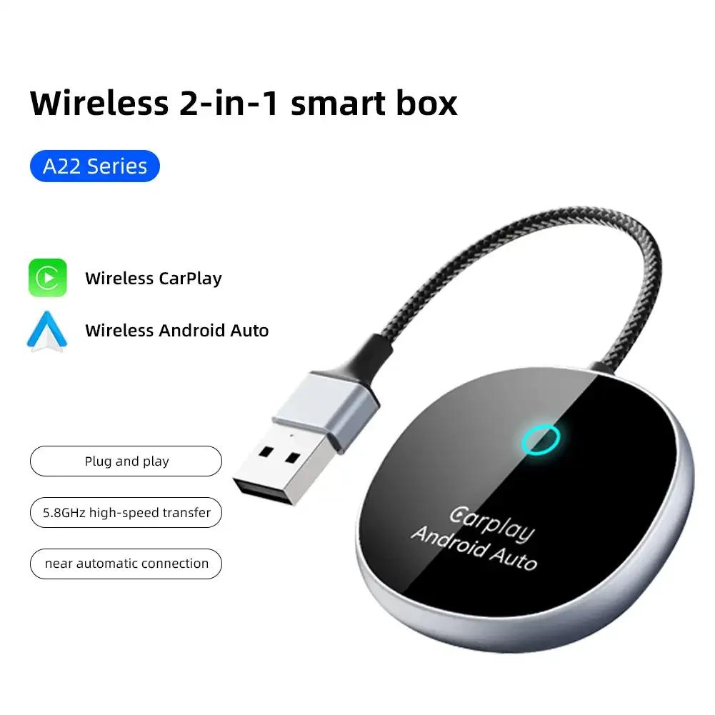 For IPhone Car A22 Wireless Android Auto Wired To Wireless Smart Car Navigation Box CarPlay Adapter 5G WiFi BT Auto-connect