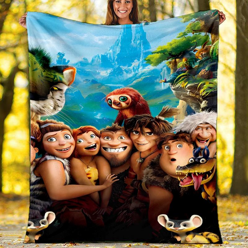 Coperta stampata a tema I Croods - Perfetta per divano, letto, viaggi e uso all'aperto | Lavabile in lavatrice, accogliente e resistente.