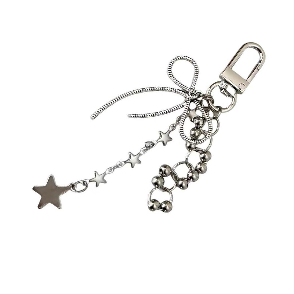 Star and Bowknot Pendant Key Chain for Men Women Handmade Keychain Backpack Accessory Stylish Detachable Phone Lanyard