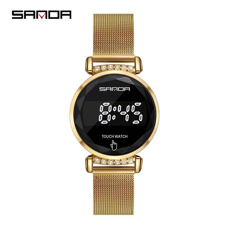 Sanda LED Touch Screen Ladies Mesh Band Watch 8007