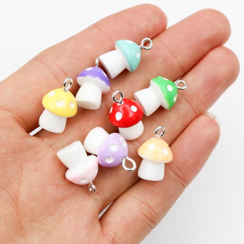 10Pcs Colorful Mixed Mushroom Plant Vegetable Resin Earring Charms Diy Findings 3D Keychain Bracelets Pendant For Jewelry Making
