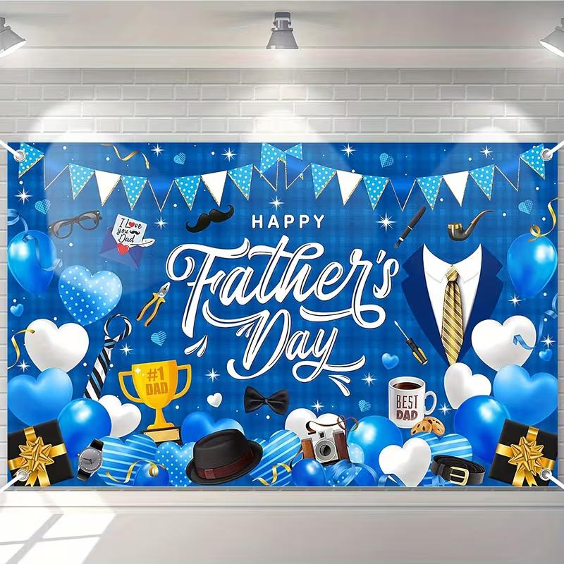 Happy Father's Day Tapestry, Blue Dad Themed Background Cloth, Party Decor