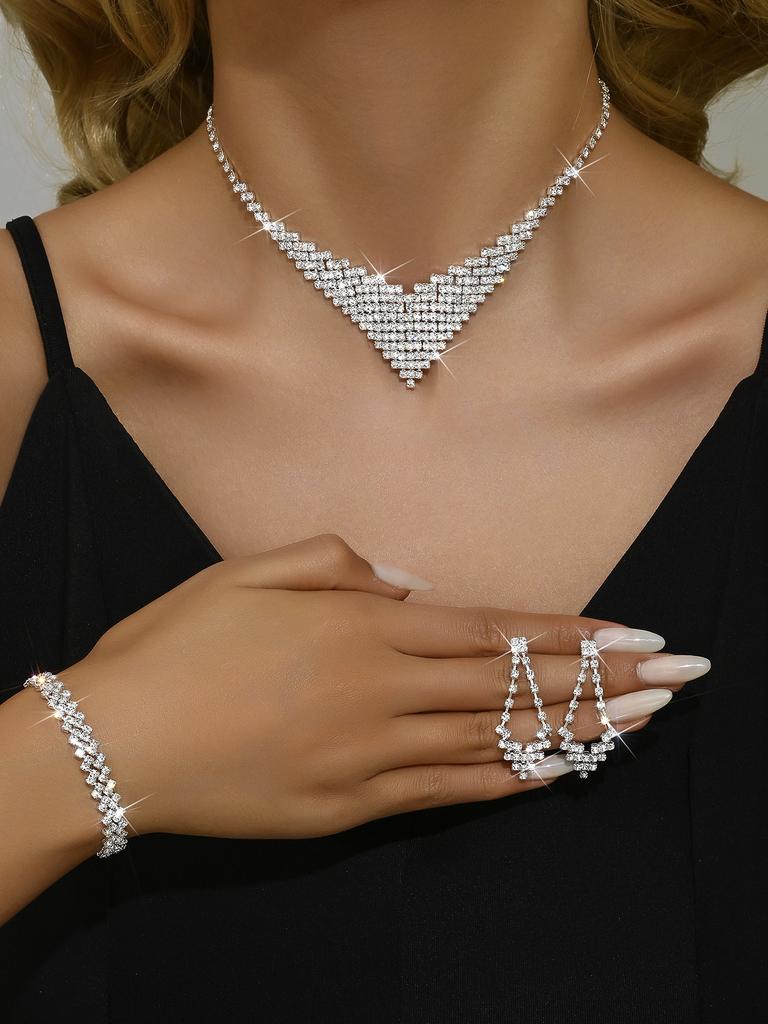 4 Pieces of Women's Temperament Claw Chain Series Cone-shaped Necklace, Earring Bracelet Set, Wedding Banquet Party, Holiday Gif