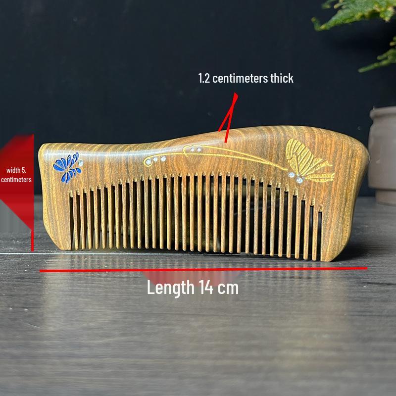 Creative Carved Green & Jade Sandalwood Gold-Painted Travel Comb for Men & Women