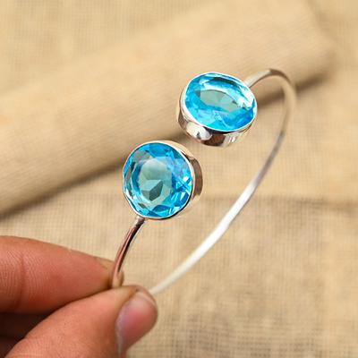Glorieuze Blauwe Topaas Edelsteen Handgemaakte 925 Sterling Zilveren Sieraden Manchet/Armband Voor Huwelijksgeschenk