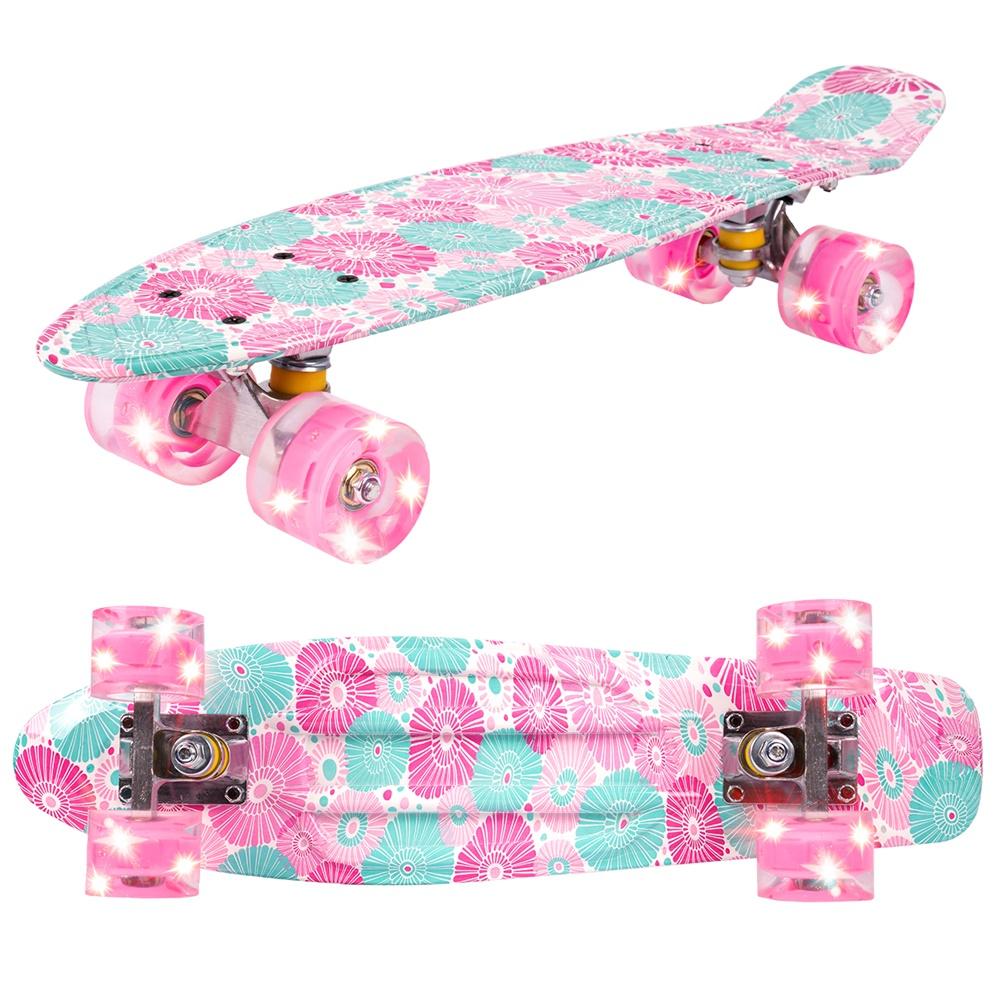 Skateboard Flashcard With Glowing Rgb Led Wheels Flowers
