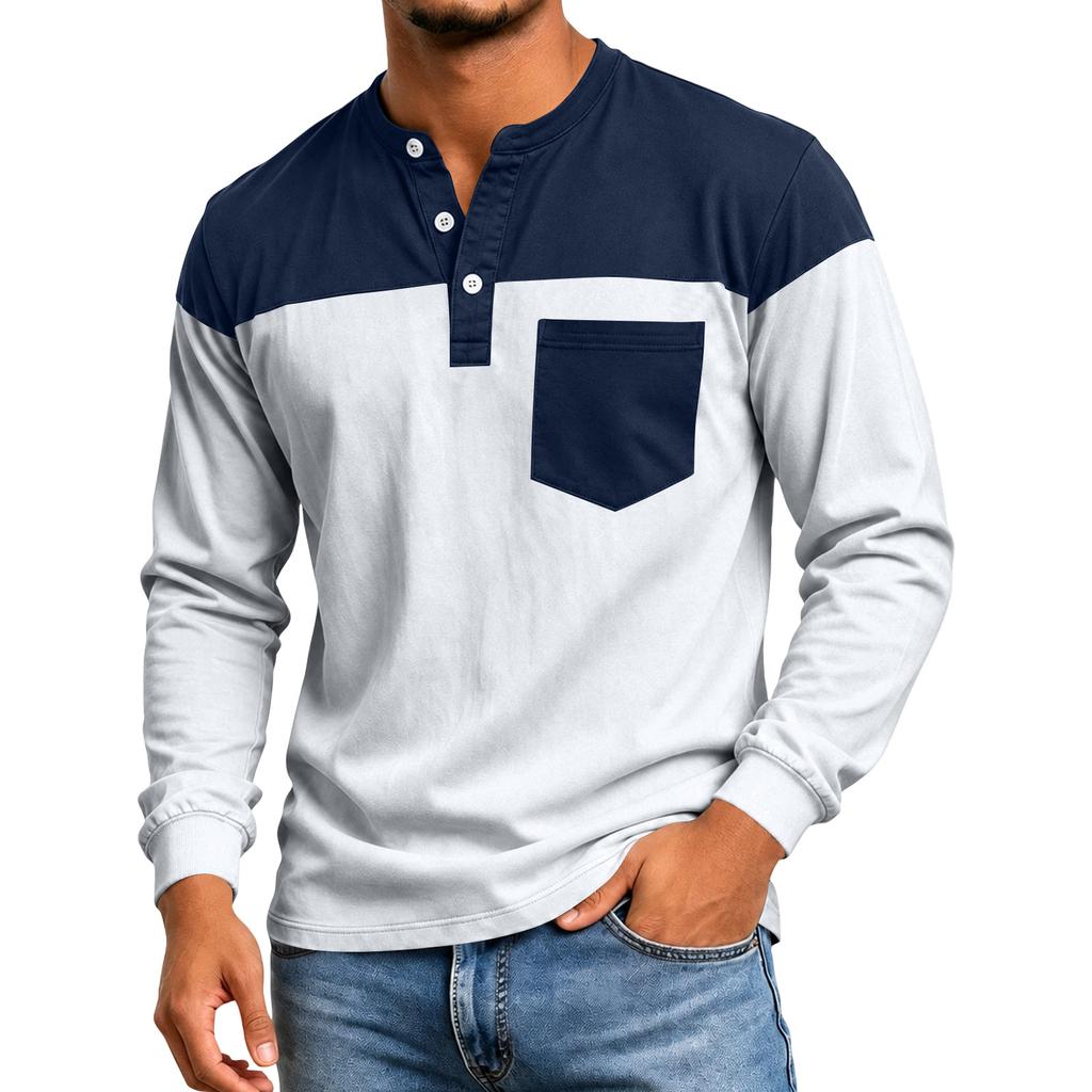Men's Color Block Long Sleeve Shirt Casual Top for Spring and Fall