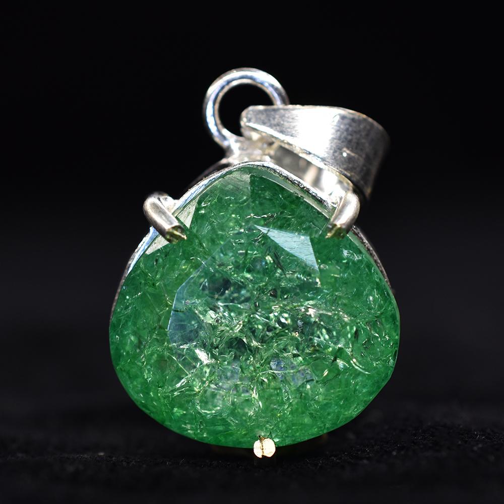 Beautiful Natural Emerald 41 Ct 925 Sterling  Silver CERTIFIED Pear Gems Pendant MY.PD-174-NS