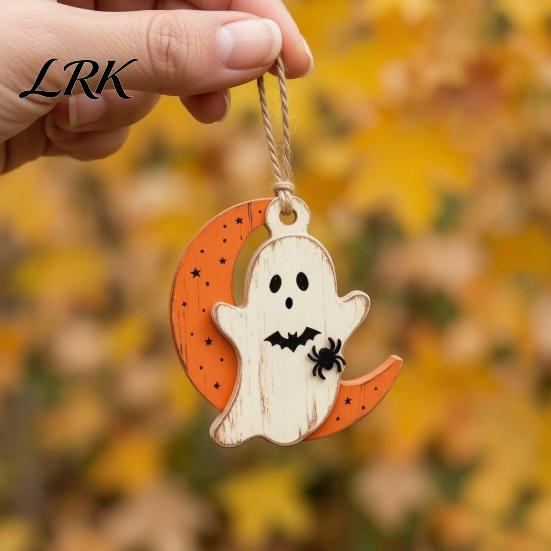 Vintage Cartoon Ghost Pumpkin Tags Halloween Wooden Ornaments, Rustic Spooky Owl Skull Decorative for Fall Festivals Hanging Decoration Fireplace Tree