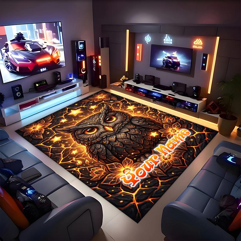 1PC Custom Name Owl Night Theme Floor Mat Ideal for Living Room, Game Rooms, Office, Bedroom,Floor Mat Playful Design