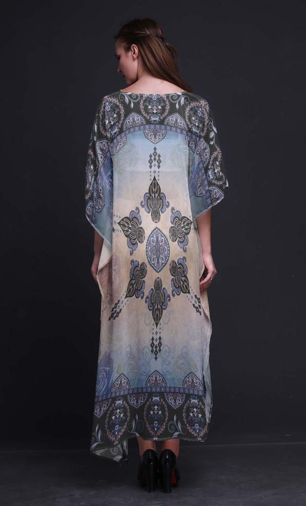 Phagun Floral Damask Ladies Plus Size Kaftan Summer Wear Beach Coverup Kimono