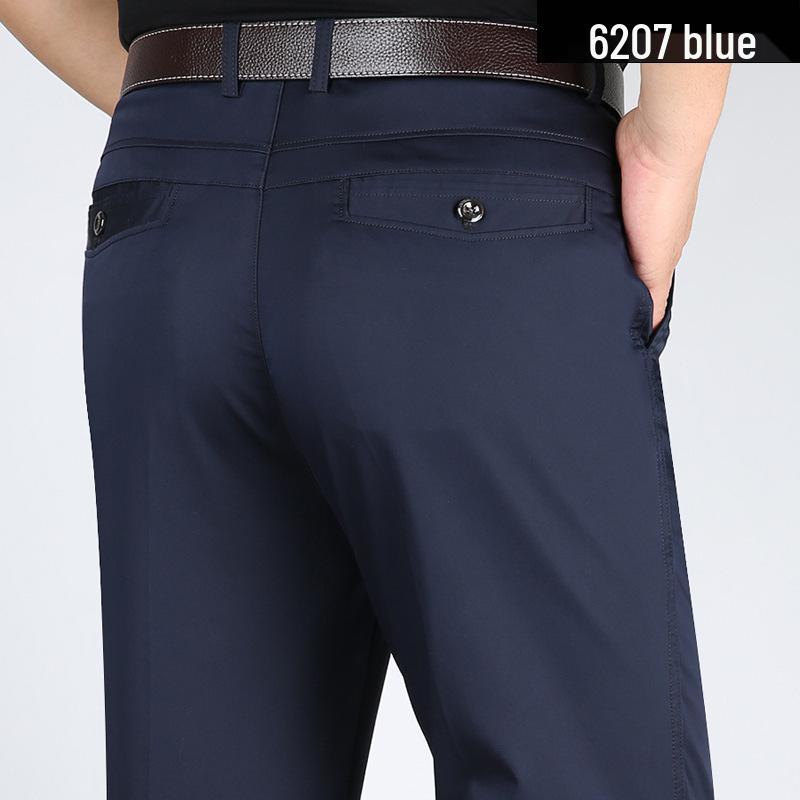 Men's High Waist Tencel Ice Silk Cotton Pants: Spring/Summer Casual, Straight-Leg, Non-Iron, Loose Fit.