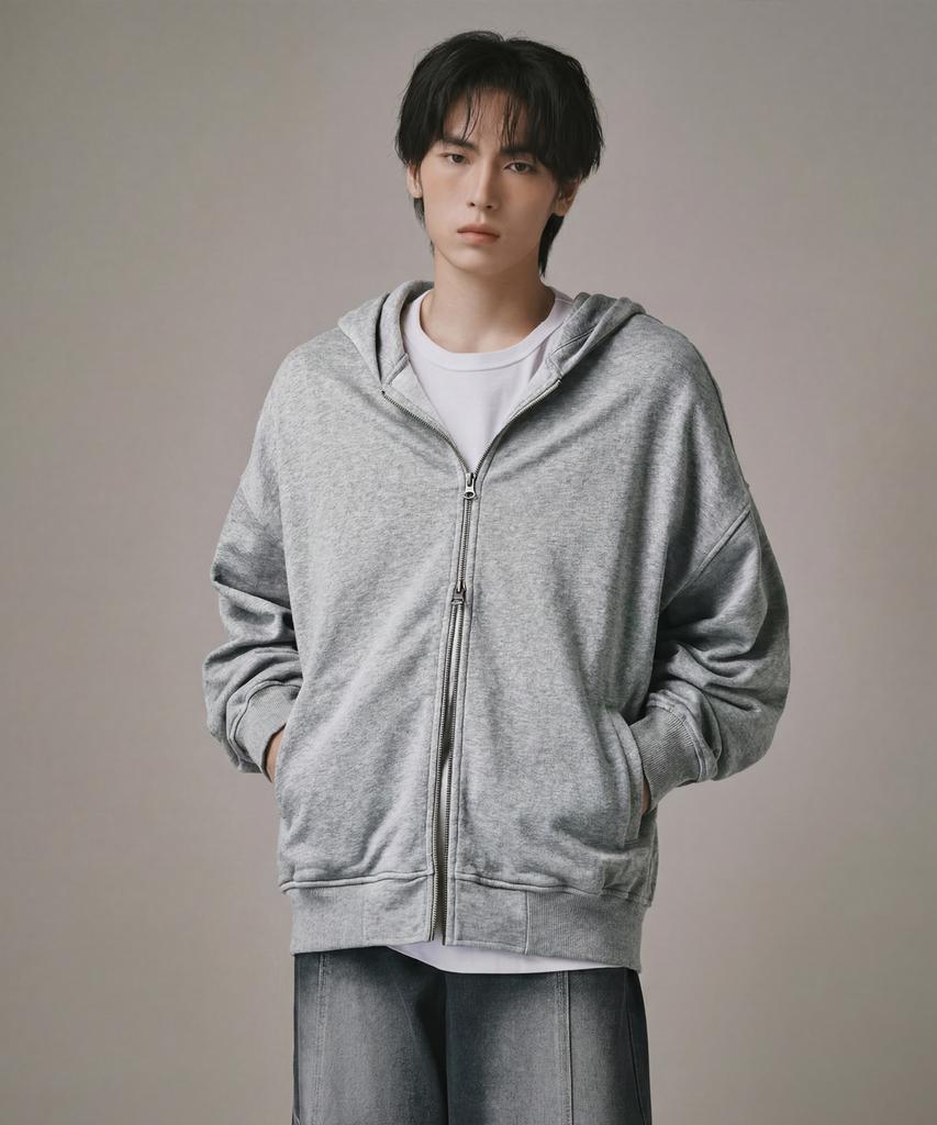 Verdnt Two-Way Metal Zipper Sweat Hoodie Zip-Up [Grey]