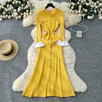 Autumn Winter Women Elegant SP Knitted Sweater Long Maxi Christmas Party Slim Fishtail Dresses