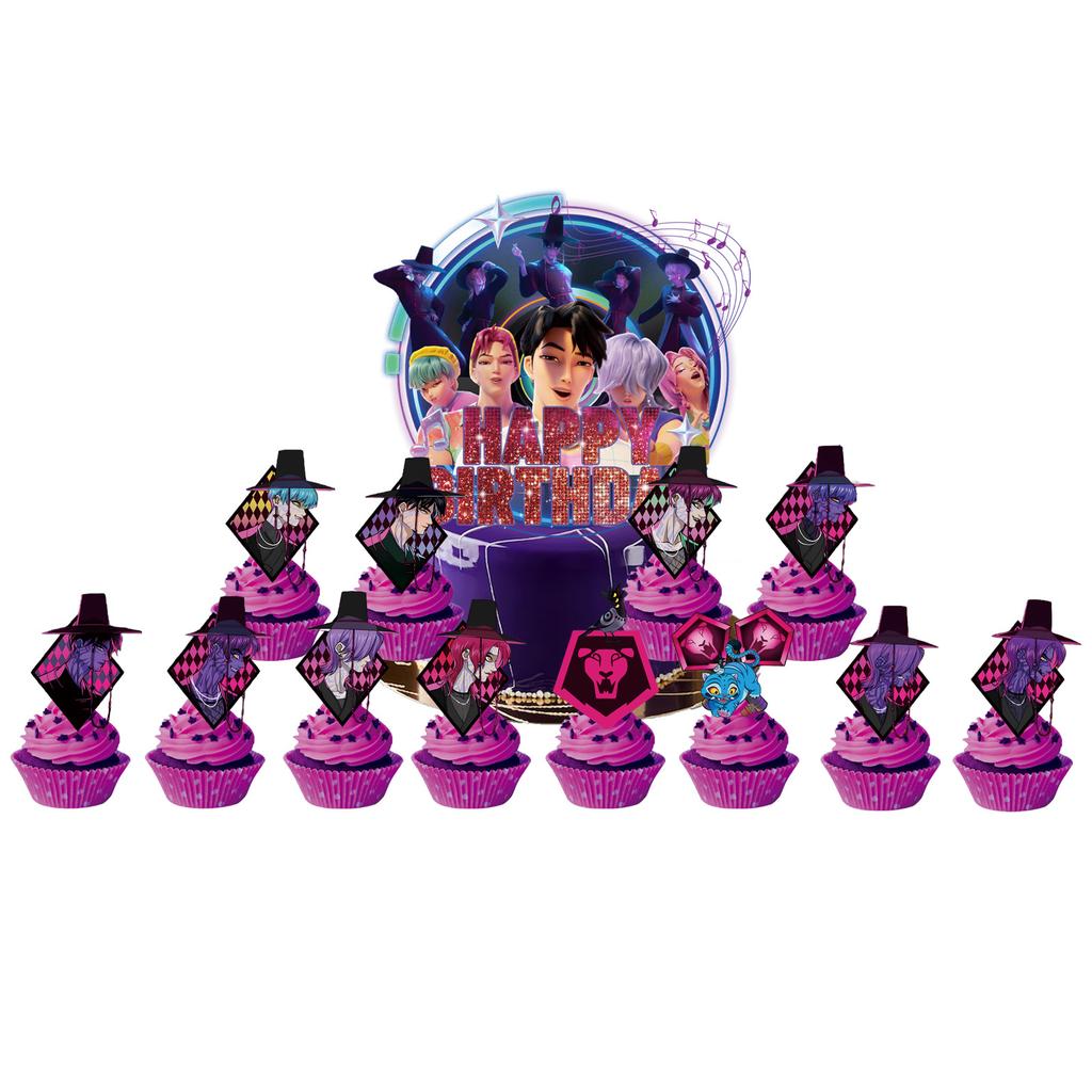 Saja Boys kpop Cazadores de Demonios Merch Set de Decoración para Fiesta Topper para Tarta Globos Fondos de Cumpleaños Suministros para Disfraces Geniales para Niños Fiesta