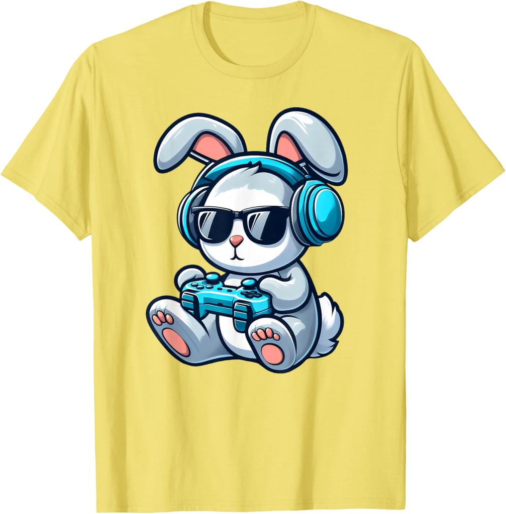 Gamer Bunny Rabbit Playing Video Games Graphic T-Shirt for Easter and Gaming Fans for Teens