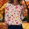 Top da donna casual alla moda a maniche a tre quarti con stampa floreale e girocollo