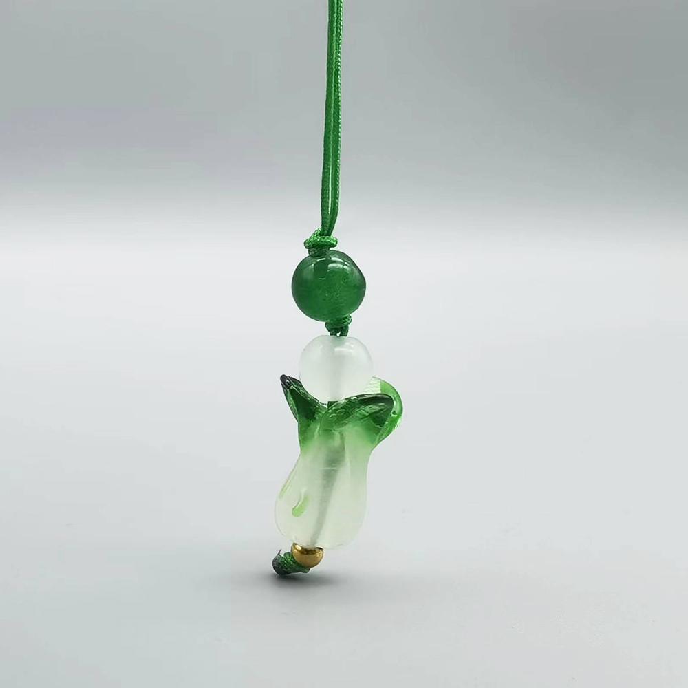 Chinese Style Cute Jade Green Cabbage Pendant Phone Lanyard Charm Strap Hanging Rope Handmade Keychain Bag Decoration