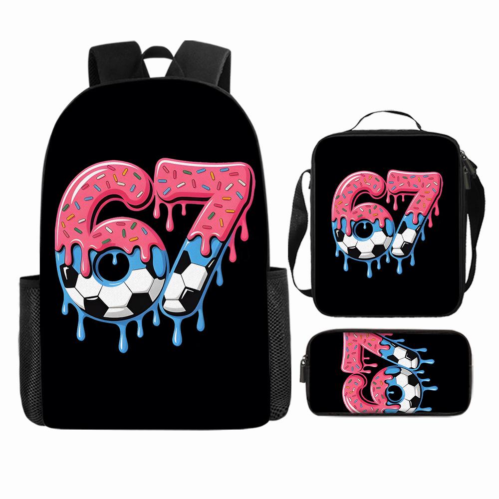 Large Capacity Schoolbag with Shoulder Strap; Student Three-piece Pencil Case Set