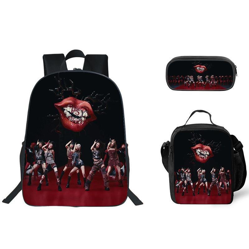 Babymonster Printed Schoolbag Pencil Bag Ice Bag Three-Piece Set Primary And Secondary School Children'S Storage Bag