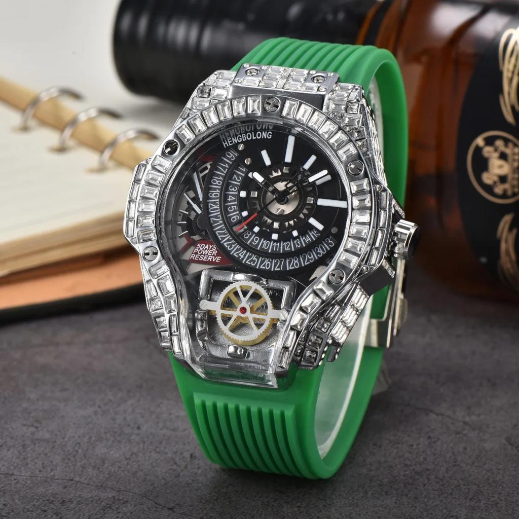 Luxury Full Diamond Business Quartz Watch Men Case Top Mens Watches Rubber Strap Color AAA Creative Decorative Clocks Relogio