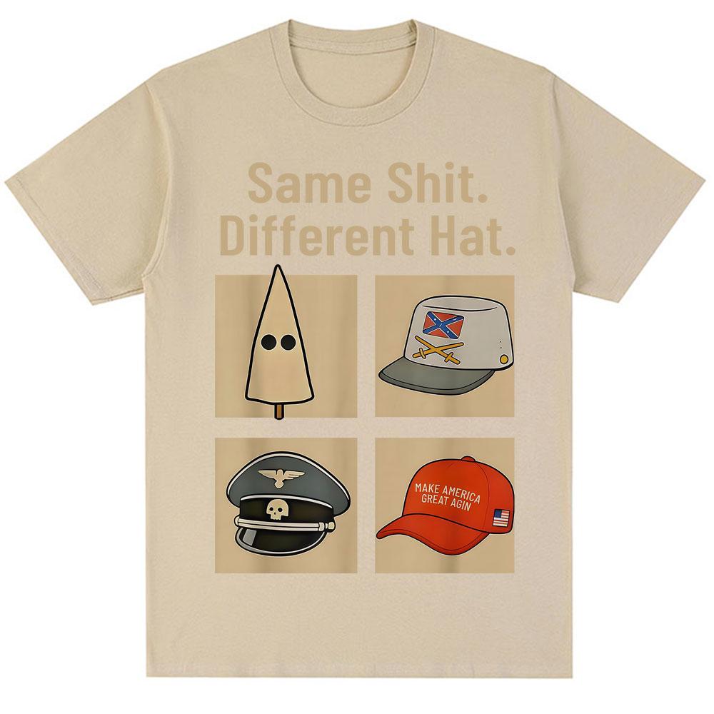 

Веселая футболка с эмодзи «Одинаковое собачье дерьмо, но разные шляпы» для мужчин и женщин, летний принт 2025, 100% чистый хлопок, свободная повседневная футболка 4XL