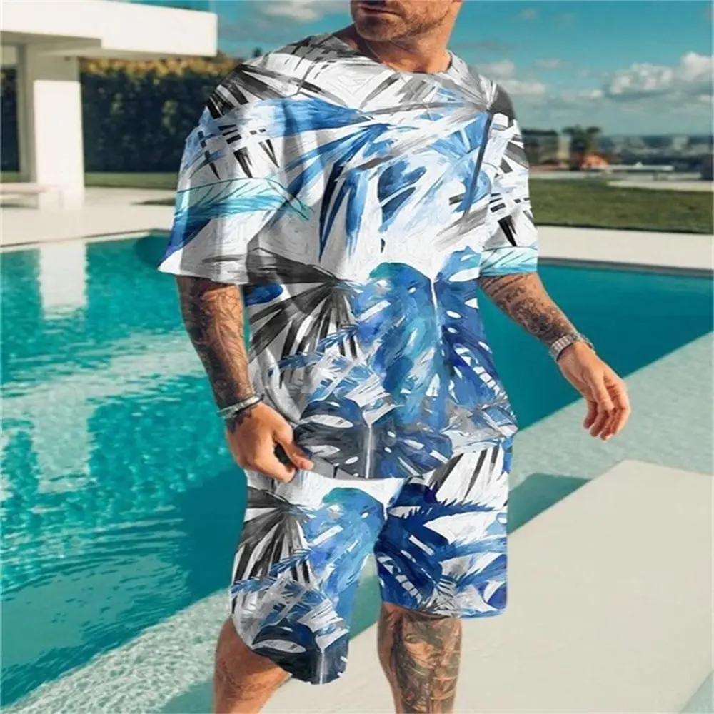 Men's Cool Hawaii T-shirt Set 3D Print Vacation Casual Style T-shirt Shorts 2Pcs Set Summer Beach Fashion Clothing
