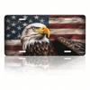 American Flag Eagle License Plate 12x6 Inch, Rust-Proof Stainless Steel Patriotic Car Tag, Decorative Front Vanity Plate With Sc