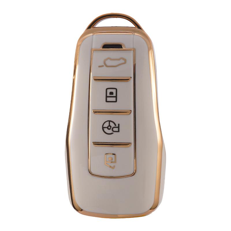 Xpeng G3 Key Case for P7 Car Remote: Gold-Edged PU Leather Protective Shell for Men & Women