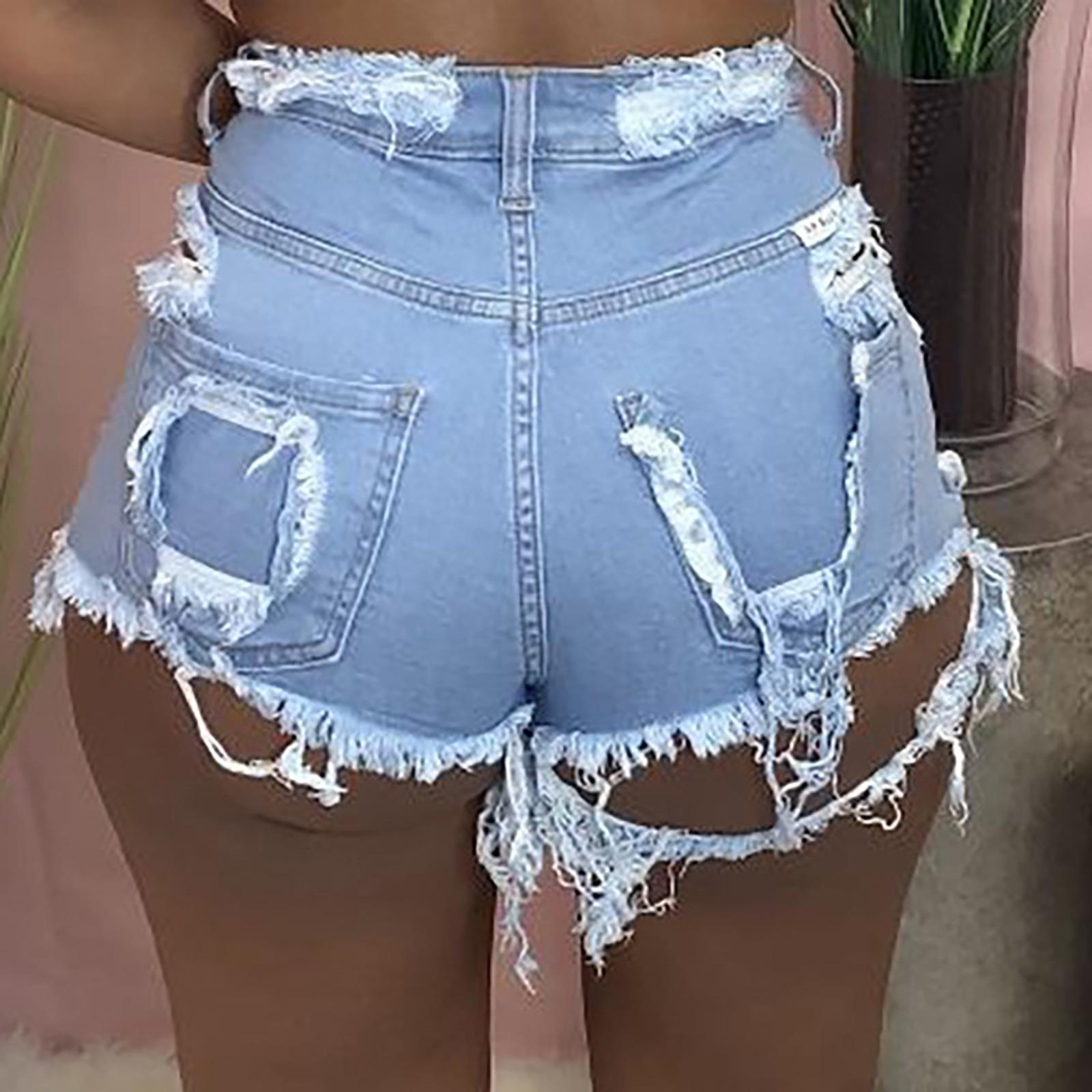

Женские повседневные прямые шорты со средней талией в стиле ретро, ​​эластичные потертые рваные джинсы L