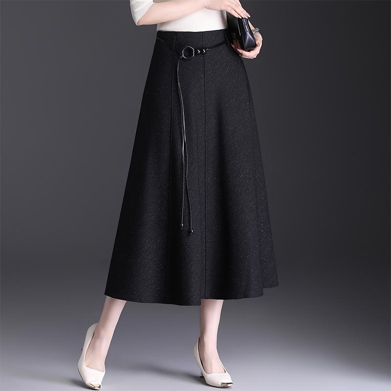 2026 Spring Women's High Waist A-Line Mid-Length Skirt with Wide Hem