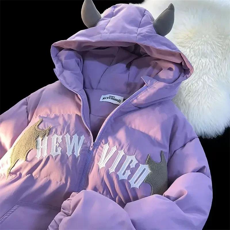 

Зимняя новая куртка Devil Retro Casual с капюшоном из теплого хлопка для мужчин и женщин High Street Joker Couple Coat Jacket M