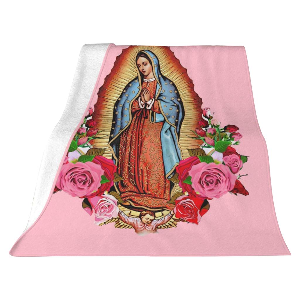 Virgin Mary Blanket with Flowers Christian Blanket Catholic Gifts for Women for Bedroom Couch Travel Home Decor