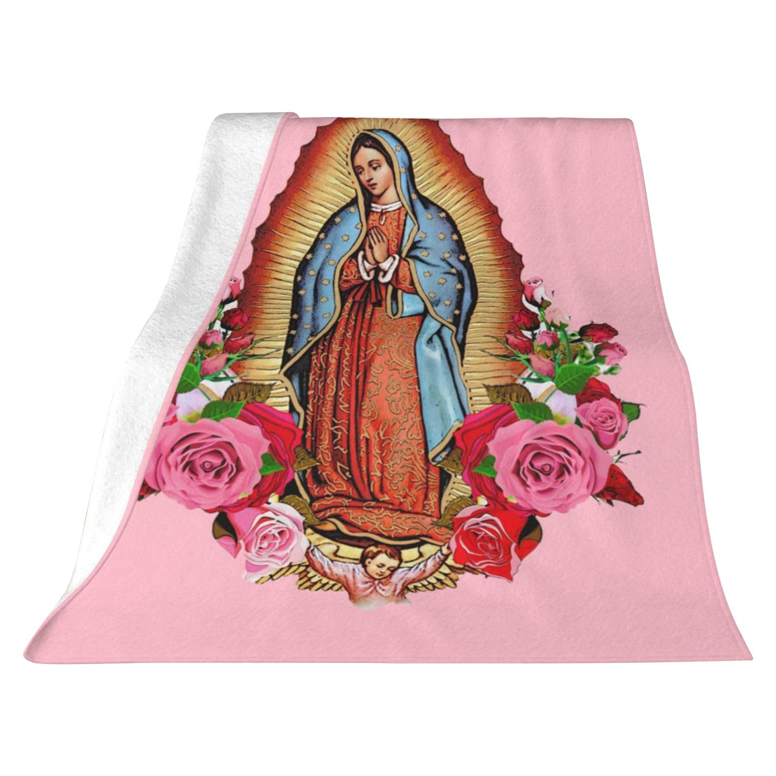 Virgin Mary Blanket with Flowers Our Lady of Guadalupe Blanket Catholic Gifts for Women for Bedroom Couch Travel Home Decor 180x220cm розовый
