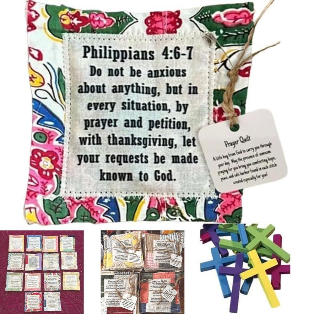 Individually Colorful Quilts Prayer Quilt with Cross Inside Prayer Gifts Handmade Sew Quilt Individually Colorful Pocket