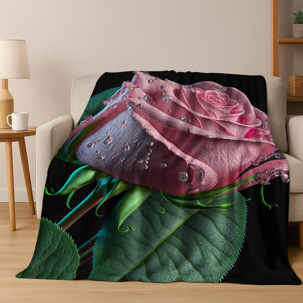 Nordic Luxury Rose Colorful Flower Flannel Blanket Soft Warm Blanket for Bedroom Room Living Room Bed Travel Camping Picnic Gift