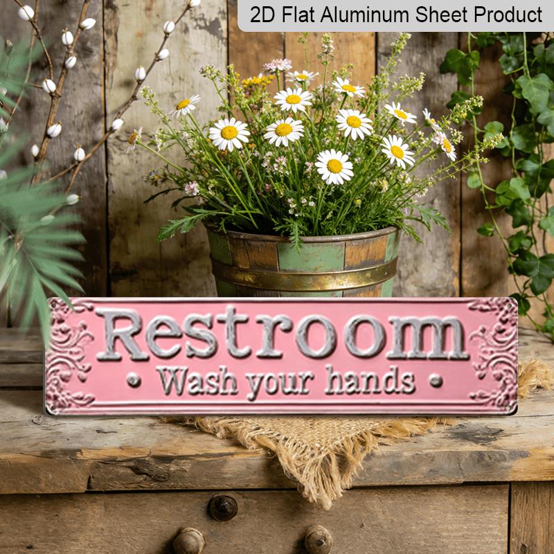 

15.7×3.94inch Vintage Metal Sign for Restrooms in a 2D Flat Design Featuring a Pink Heart And The Message Wash Your Hands , Aluminum decorative 40cm x 10cm