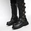 Fashion Men Black Retro Combat  Belt Buckle Punk Motorcycle Leather Zipper boots Autumn Men Shoes SIZE 37-46