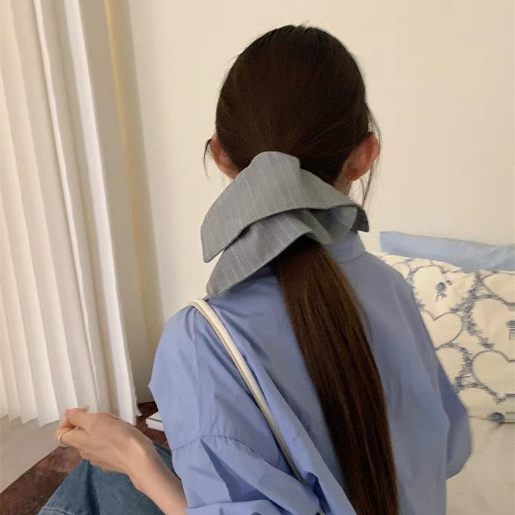 Korean style striped fabric square scarf large intestine hair tie women's new temperament low ponytail head rope high-end hair accessories