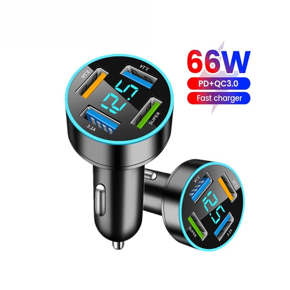 66W Car Quick Charge Car Charger Adapter 4 Ports USB Fast Charge For iPhone Samsung Xiaomi Huawei Fast Charging Charger In Car