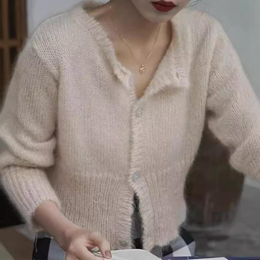 Korean Solid Color Women's Knitted Cardigan Autumn and Winter Temperament Slim Fit and Slimming Sweater
