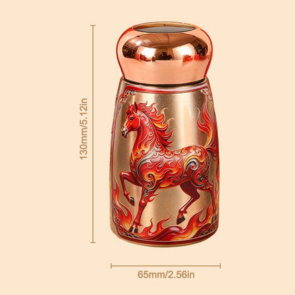 304 Stainless Steel Horse Year Insulated Cup 230ml Leak-Proof Coffee Mug Chinese Style Temperature Display Thermal Water Bottle