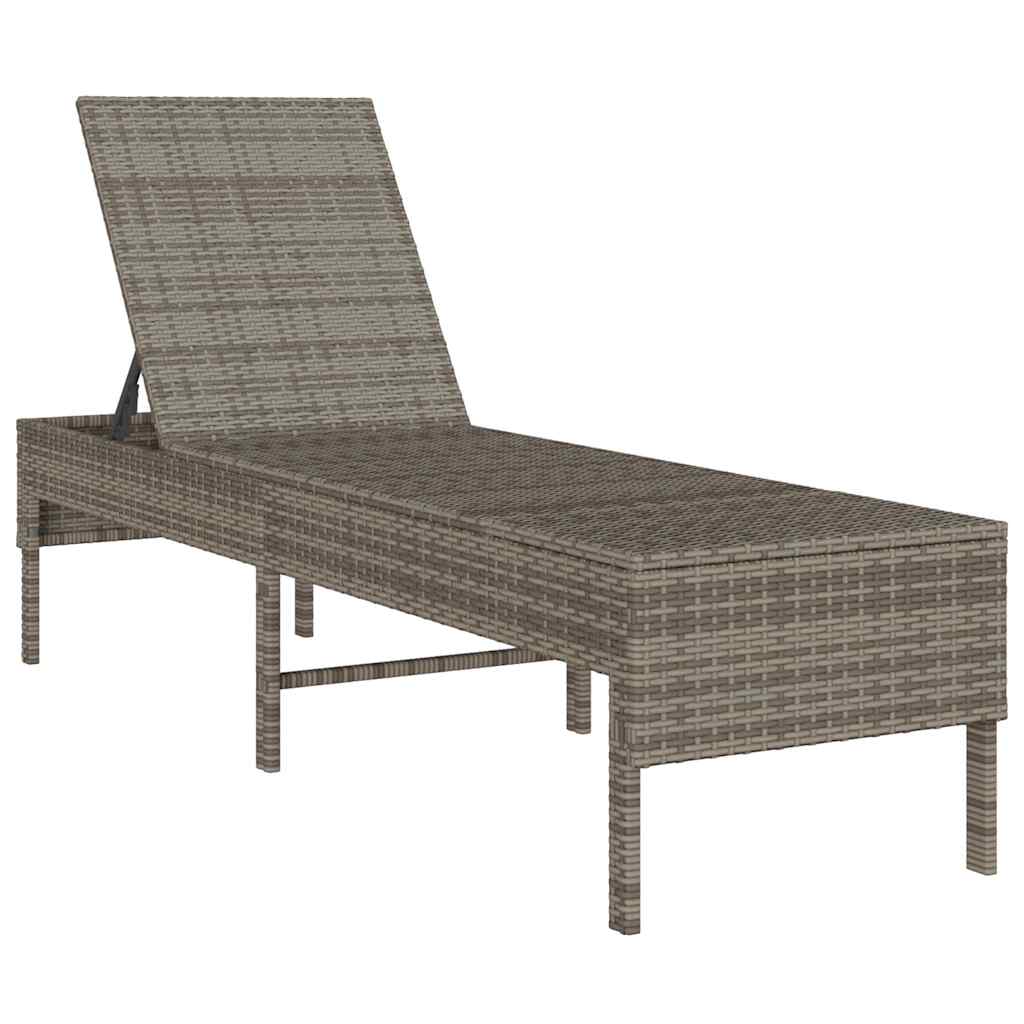 Sun Lounger with Grey Cushion 55 X 200 X 44 Cm Poly Rattan