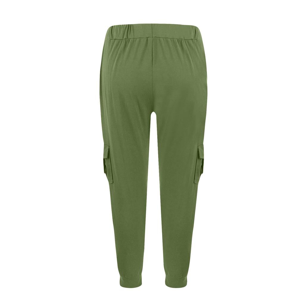 Dámské jednobarevné ležérní kalhoty tepláky se stahovací šňůrkou a vysokým pasem s kapsami