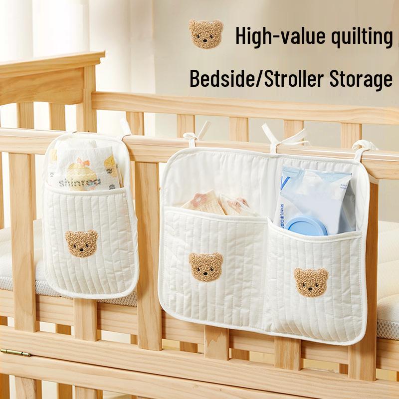Crib Hanging Storage Bag for Baby Toys and Diapers - Double Opening