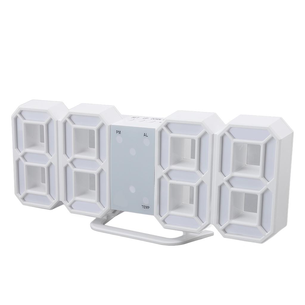 3D LED Digital Clock Time Temperature Display Night Light Alarm Function White 3D Digital Clock for